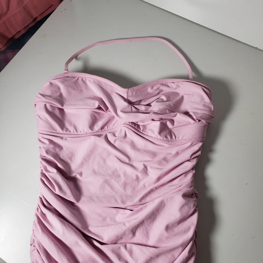 J Crew Petal Pink Shirred Gemma Crossover Halter Maillot Beach Vacation Onepiece